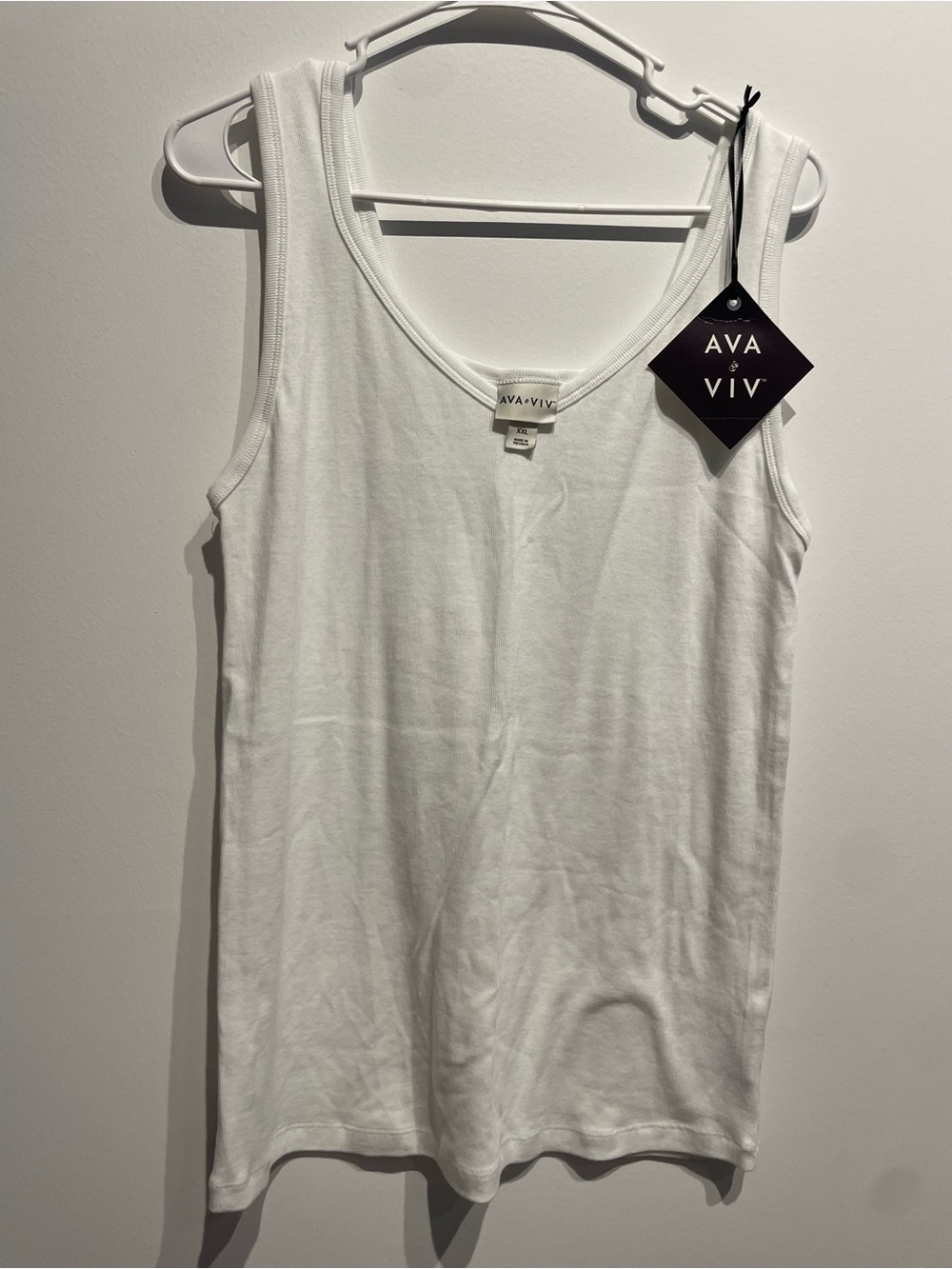 Ava & Viv Women's Slim Fit Ribbed Tank Top White XXL NWT